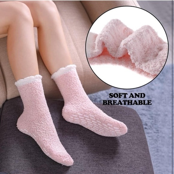 New Fuzzy Socks with Grips for Women, 5 Pairs Soft Fluffy Sleep Cozy Hospital So - Picture 2 of 9